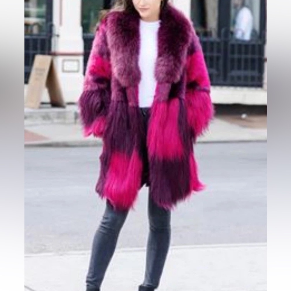 NWT Fabulous Furs by Donna Salyers M Starlet Red Faux Fur Coat Color Block
